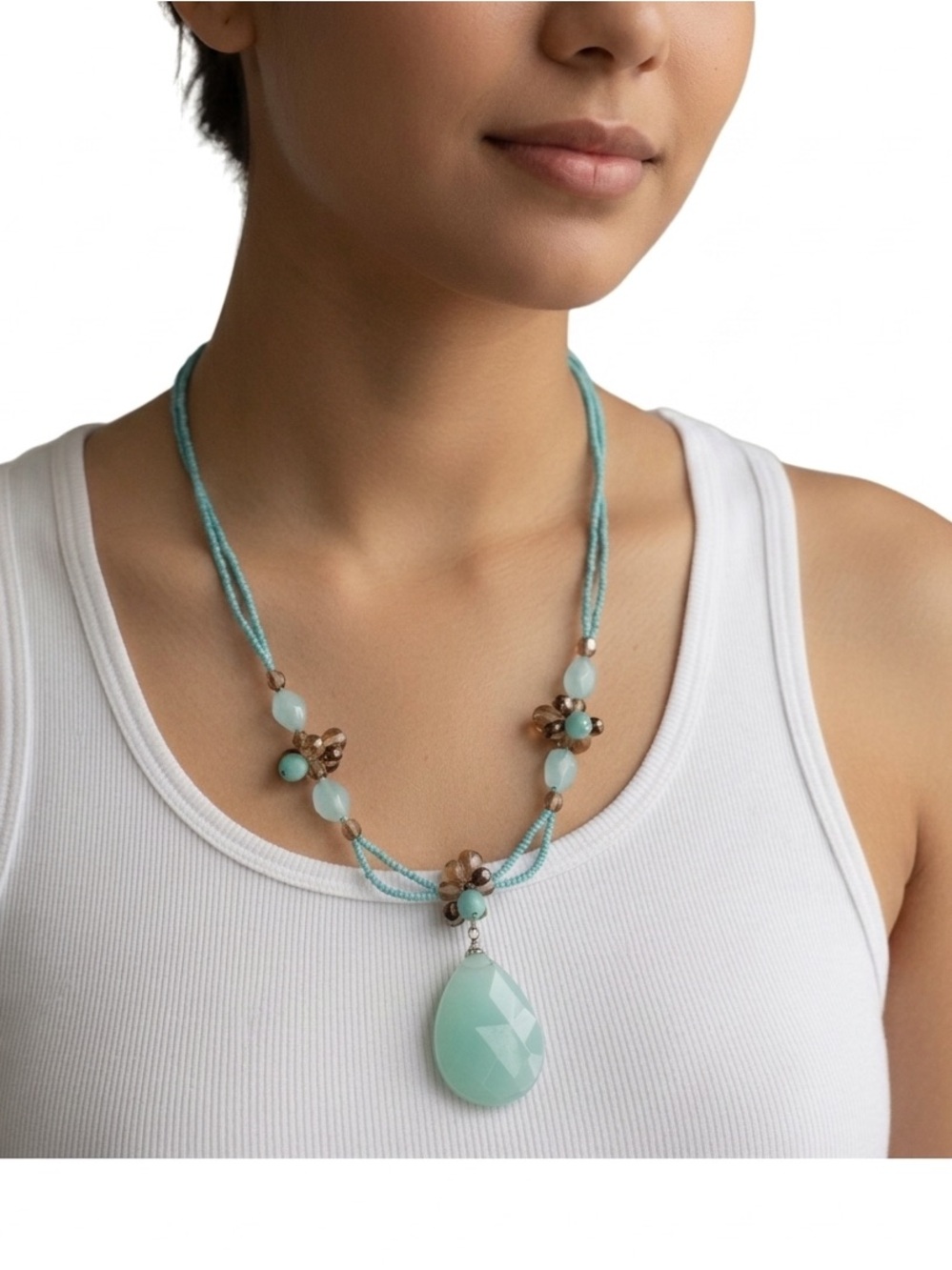 NWOT Essence Turquoise and Brown Beaded Necklace